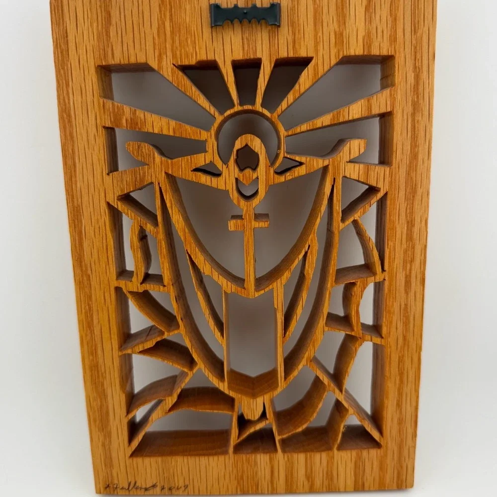 Handmade Oak Wood Religious Chalice Wall Plaque Brown Excellent Signed 2007 Art